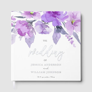 Purple Watercolor Floral Silver Foil Wedding Foil Guest Book