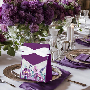 Purple Watercolor Floral & Silver Glitter Wedding Favor Boxes