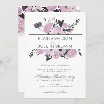Purple Watercolor Floral Spring Wedding Invitation