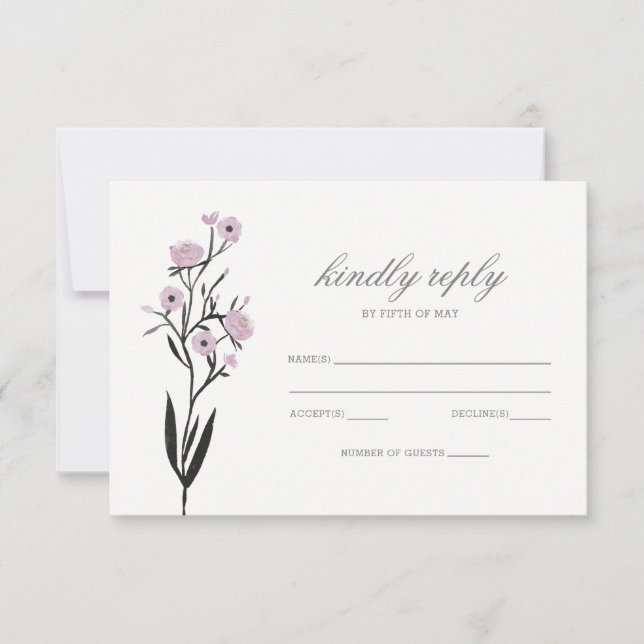 Purple Watercolor Floral Spring Wedding rsvp (Front)