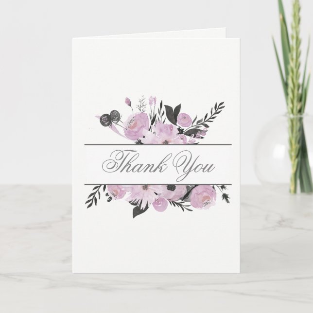 Purple Watercolor Floral Spring Wedding thank you (Front)