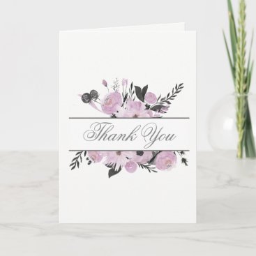 Purple Watercolor Floral Spring Wedding thank you