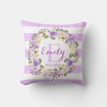 Purple Watercolor Floral Stripes Girl Nursery Baby Throw Pillow at Zazzle