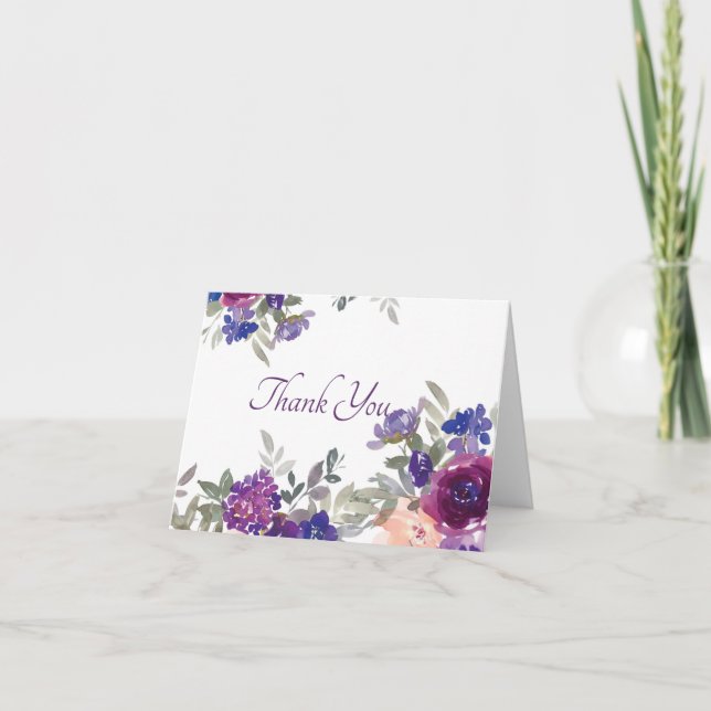 Purple watercolor floral thank you card (Front)