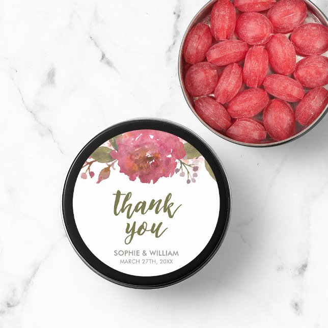 Purple Watercolor Floral Thank You Classic Round Sticker (Creator Uploaded)