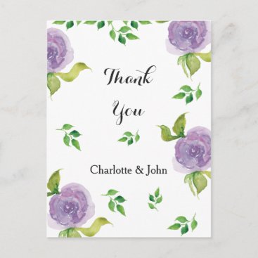 Purple watercolor floral Thank You notes
