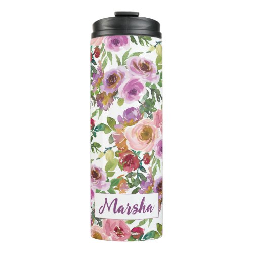 Purple Watercolor Floral Thermal Tumbler