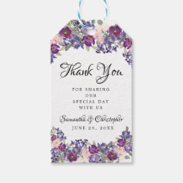 Purple Watercolor Floral Wedding Favor Thank You Gift Tags