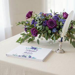 Purple watercolor floral wedding  guest book