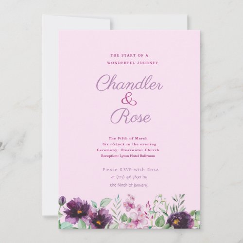 Purple Watercolor Floral Wedding Invitation