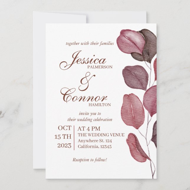 Purple Watercolor Floral Wedding Invitation (Front)