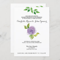 Purple watercolor floral wedding invitations