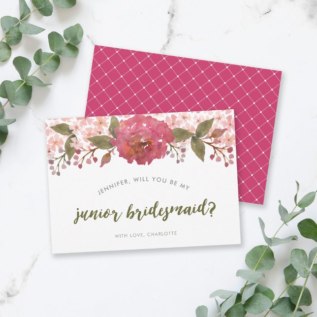 Purple Watercolor Floral Wedding Junior Bridesmaid Invitation (Creator Uploaded)