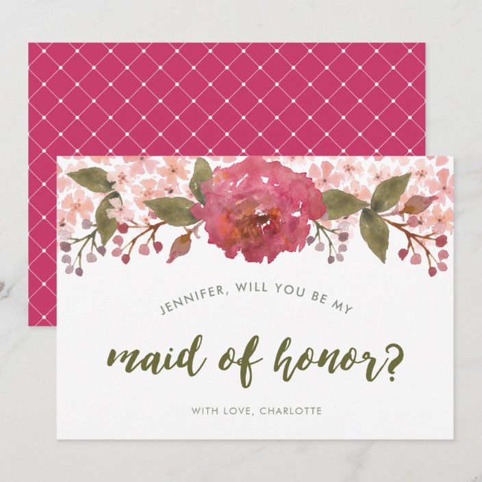 Purple Watercolor Floral Wedding Maid of Honor Invitation | Zazzle.com