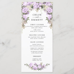 Purple Watercolor Floral Wedding Menu