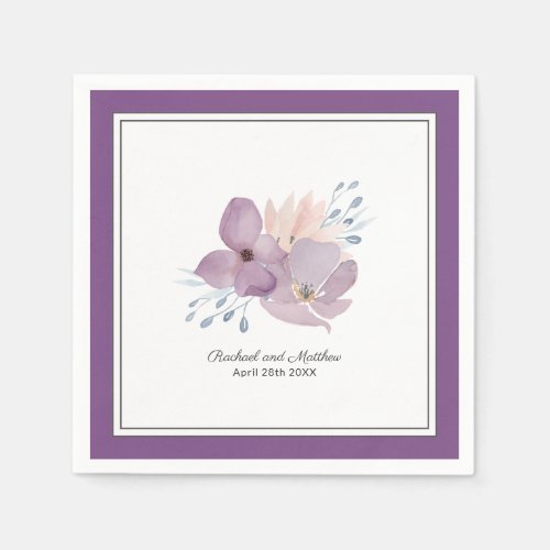 Purple Watercolor Floral Wedding Napkins