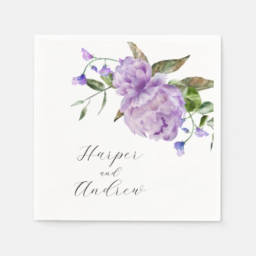 Purple Watercolor Floral Wedding Napkins
