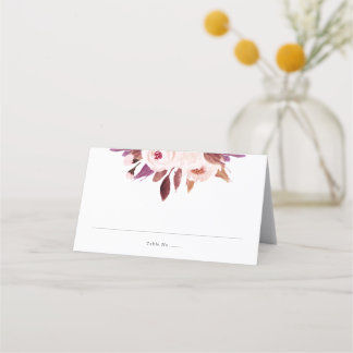 Purple Watercolor Floral Wedding Place Card