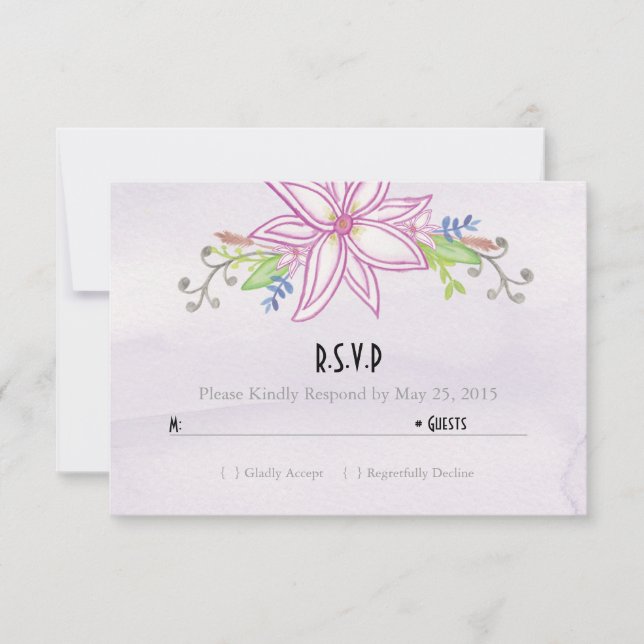 Purple Watercolor Floral Wedding RSVP Card (Front)