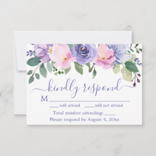 Purple Watercolor Floral Wedding RSVP Card