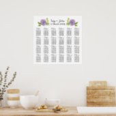 purple watercolor floral wedding seating plan poster (Kitchen)