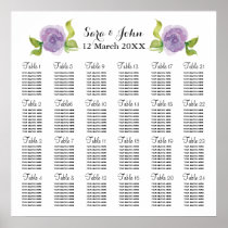 purple watercolor floral wedding seating plan poster