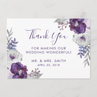 Purple Watercolor Floral Wedding Thank You