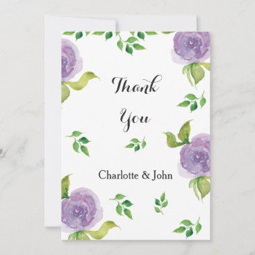 Purple watercolor floral wedding Thank You Invitation
