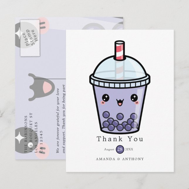 Purple Watercolor Floral Wedding Thanks Postcard (Front/Back)