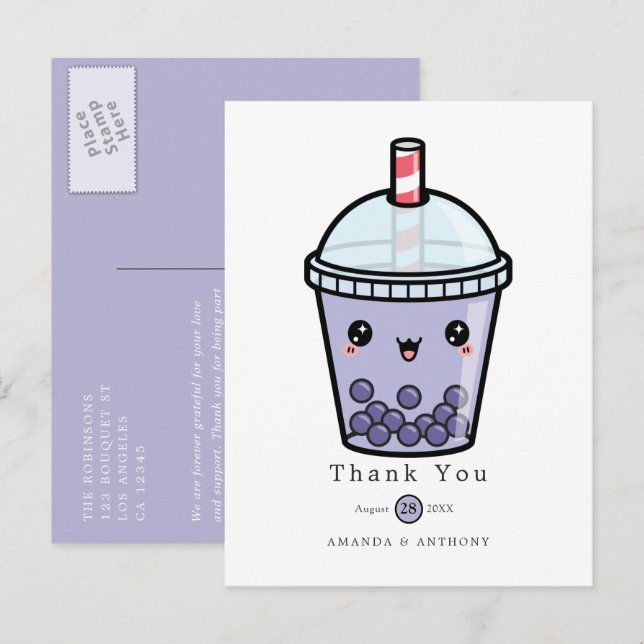 Purple Watercolor Floral Wedding Thanks Postcard (Front/Back)