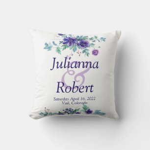 Purple watercolor floral wedding  throw pillow