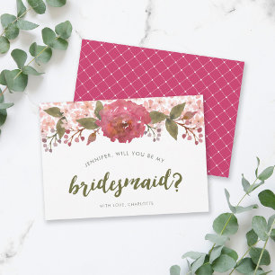 Purple Watercolor Floral Will You Be My Bridesmaid Invitation