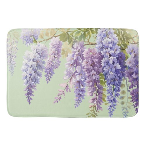 Purple watercolor floral wisteria lilac botanical  bath mat
