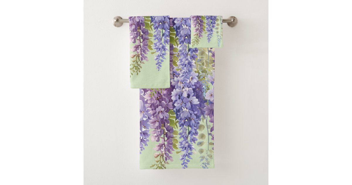 Purple watercolor floral wisteria lilac botanical bath towel set | Zazzle