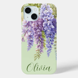 Purple watercolor floral wisteria lilac botanical iPhone 15 case