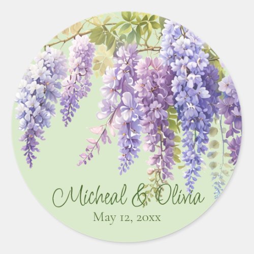Purple watercolor floral wisteria lilac botanical  classic round sticker