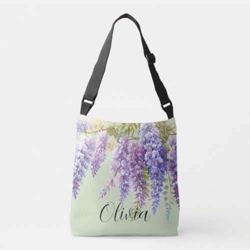 Purple watercolor floral wisteria lilac botanical  crossbody bag
