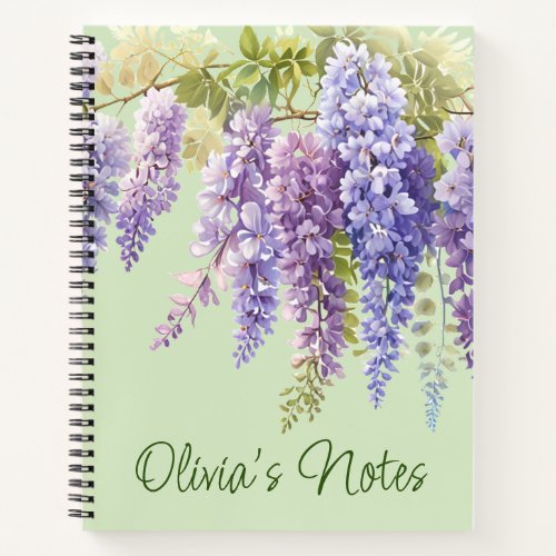 Purple watercolor floral wisteria lilac botanical  notebook