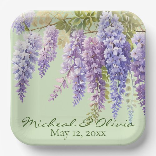 Purple watercolor floral wisteria lilac botanical  paper plates