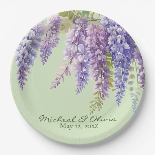 Purple watercolor floral wisteria lilac botanical  paper plates