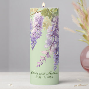 Purple watercolor floral wisteria lilac botanical pillar candle