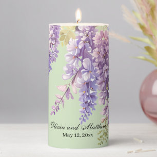 Purple watercolor floral wisteria lilac botanical pillar candle