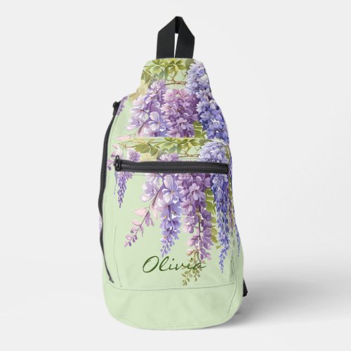 Purple watercolor floral wisteria lilac botanical  sling bag