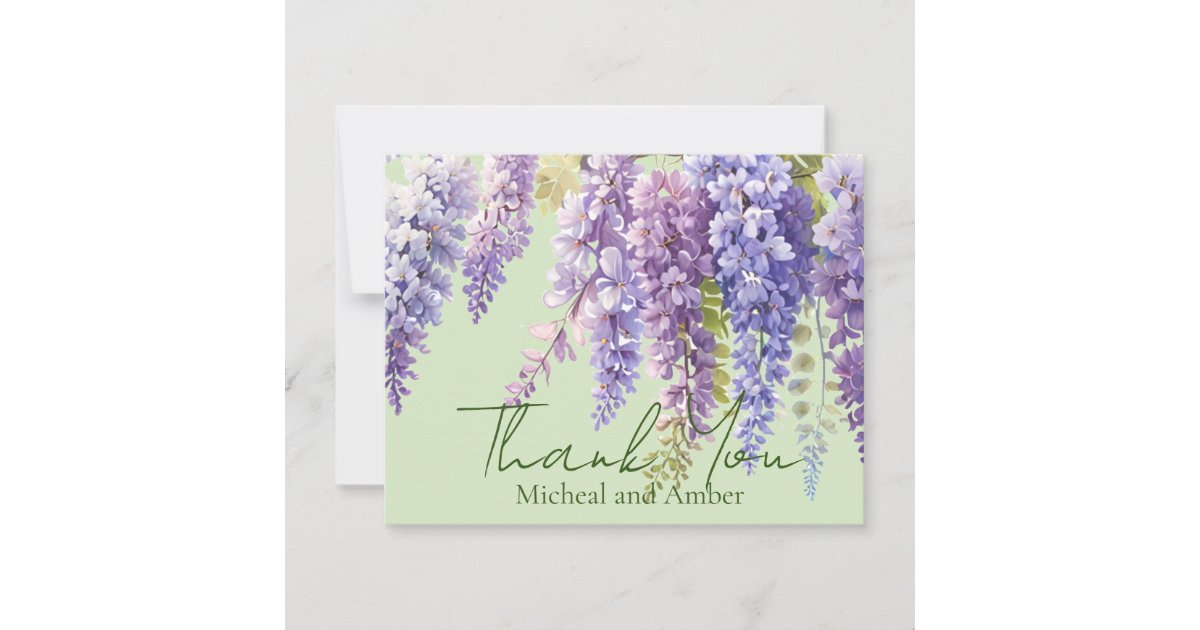 Purple watercolor floral wisteria lilac botanical thank you card | Zazzle