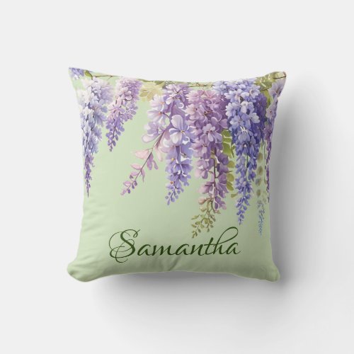 Purple watercolor floral wisteria lilac botanical  throw pillow