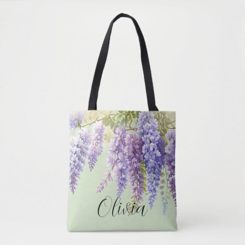 Purple watercolor floral wisteria lilac botanical  tote bag
