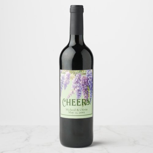 Purple watercolor floral wisteria lilac botanical  wine label