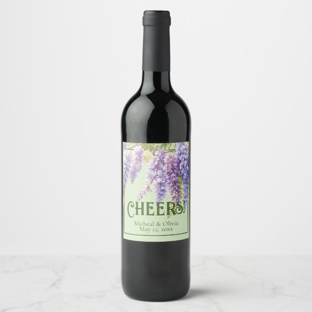 Purple watercolor floral wisteria lilac botanical  wine label (Front)