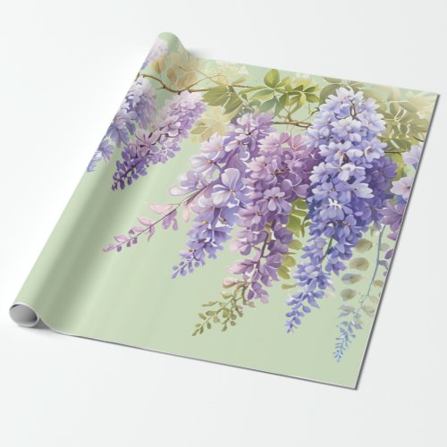 Purple watercolor floral wisteria lilac botanical  wrapping paper