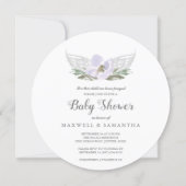 Purple Watercolor Florals Angel Wings Baby Shower Invitation (Front)